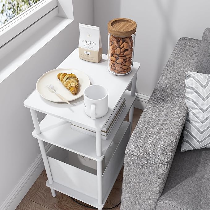Small Side Table with Charging Station, Slim Nightstand with Outlet, Sofa - Image 5
