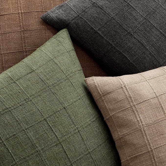 Foindtower Set of 2 Decorative Linen Check Throw Pillow Covers Neutral Long - Image 4