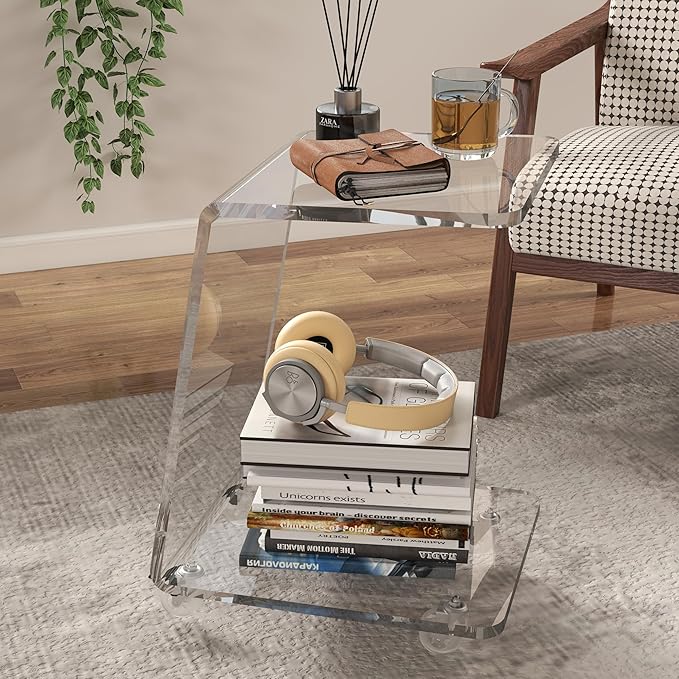 Modern Acrylic Side Table, Mobile C Shaped End Table by Unknown