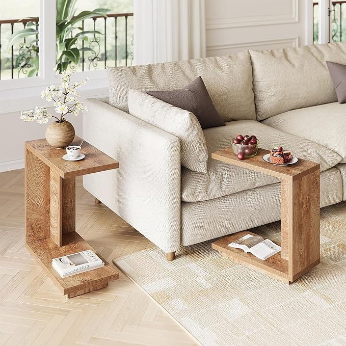 LITTLE TREE C-Shaped Side Table Set of 2, Narrow 2-Tier End Table - Image 2
