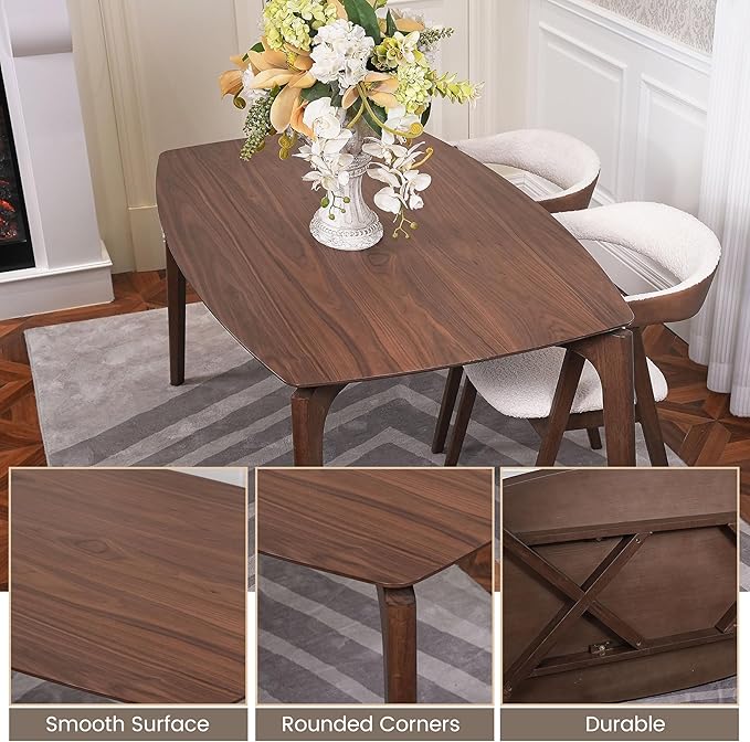 CONSDAN Dining Table Set for 4-6, Includes 1 Table & 4 Chairs, Walnut Veneer Top - Image 7