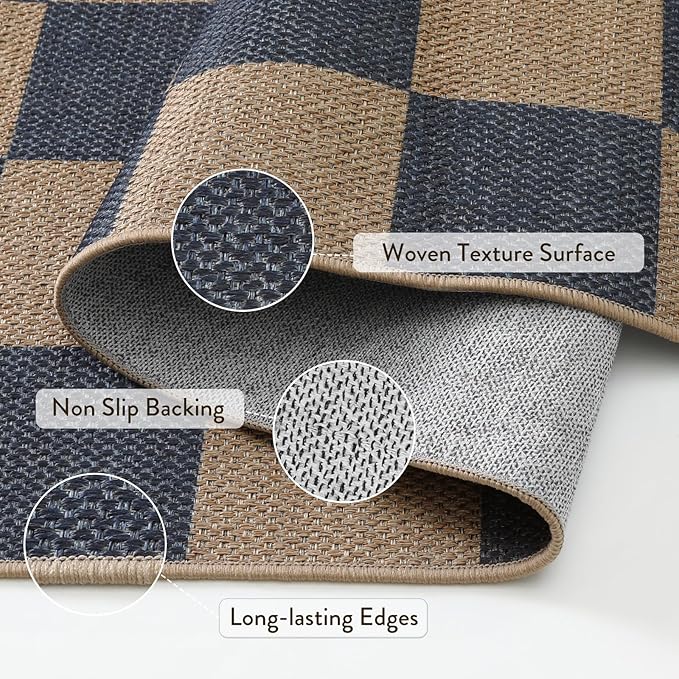 Lahome Checkered Easy Jute Indoor Outdoor Carpet, 3x5 Washable Rugs - Image 4