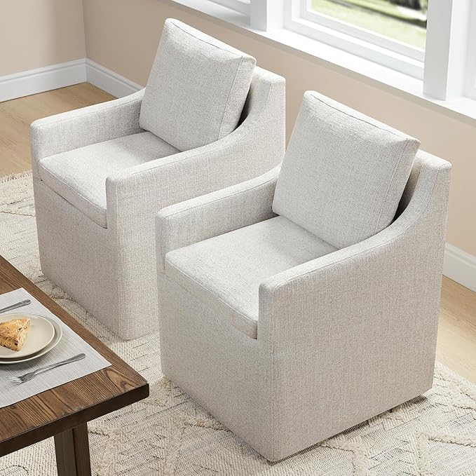 Upholstered Dining Chairs with Casters Easy Assembly Modern Accent Armchair - Image 2