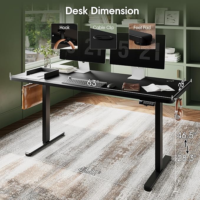 Monomi Electric Standing Desk, 63 x 28 inches Height Adjustable Ergonomic Home - Image 3
