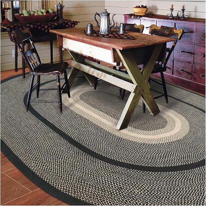 Manchester Black Braided Oval Area Rugs, 5x8' by Homespice