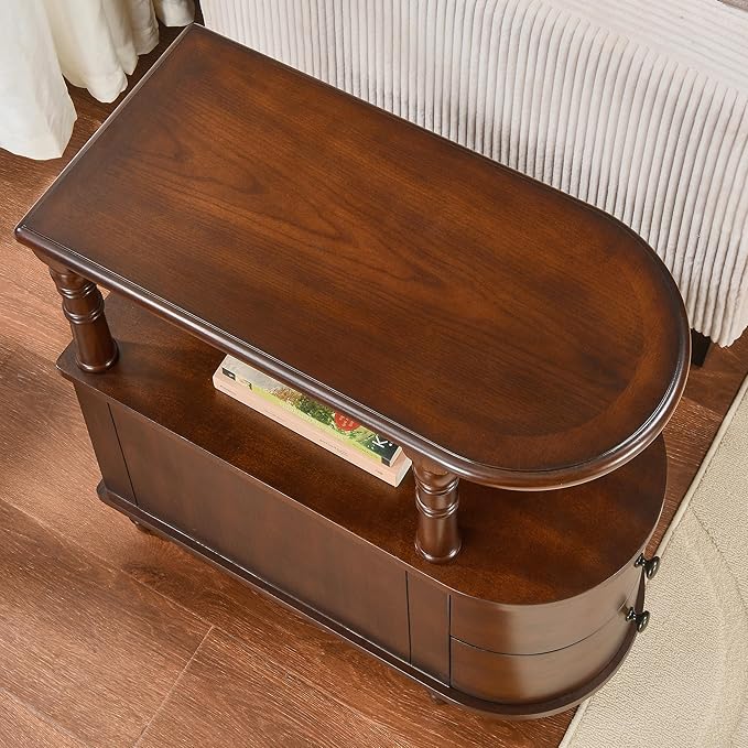 2 Set of Wood End Table with 2 Drawers and Storage Shelf, Narrow Sofa Side Table - Image 8