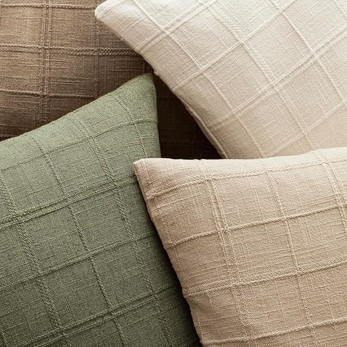 Foindtower Set of 2 Decorative Linen Check Throw Pillow Covers Neutral - Image 4
