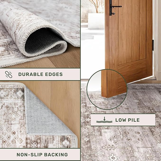 Beige Washable 2'6"x8' Wide Hallway Runners, Kitchen Runner Rug, Non-Slip & - Image 4