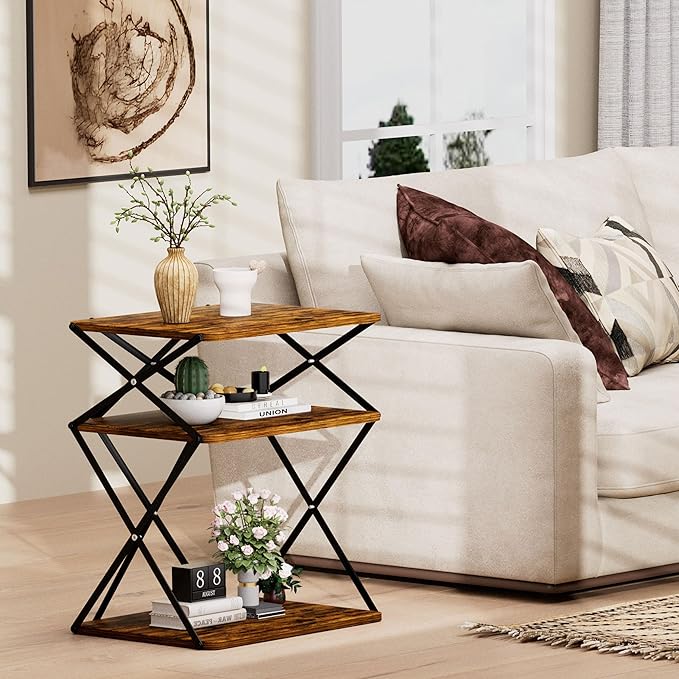 3-Tier End Table Small Side Table Tall Bedside Night Stand - Image 6