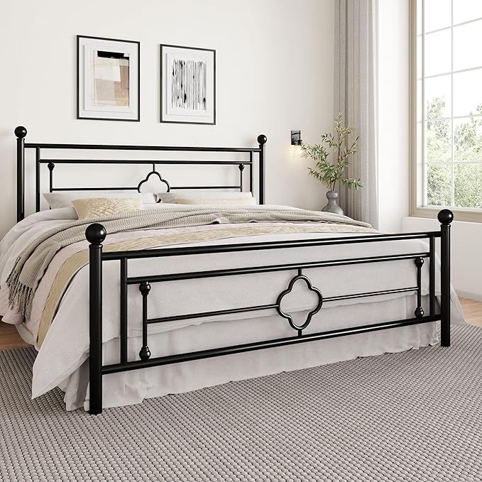 SHA CERLIN 14 Inches King Size Metal Platform Bed Frame/Vintage Iron-Art - Image 3