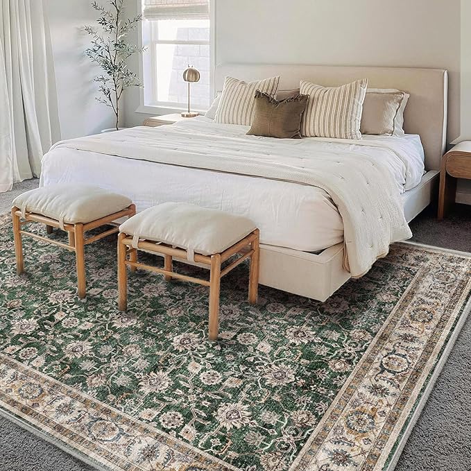 Washable Area Rug 9'x12' Retro Boho Design Non-Shedding Easy Care Ideal - Image 2