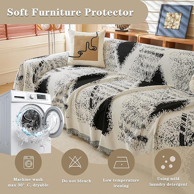 MYSKY HOME Boho Couch Cover for Dogs Washable Black Rhombic Couch Sofa - Image 8