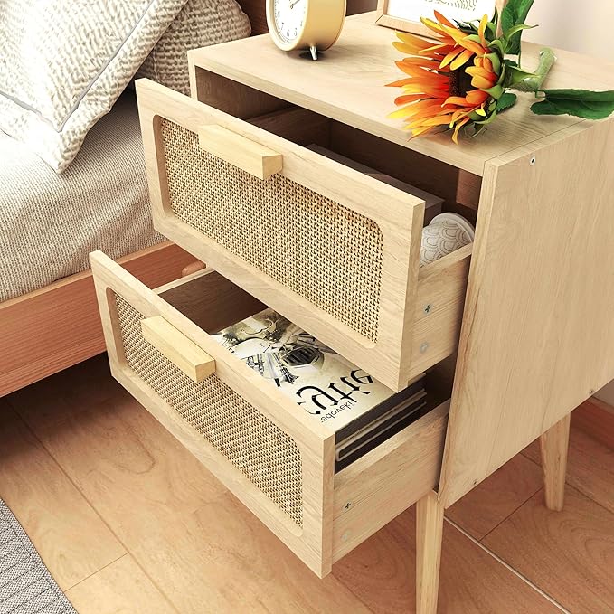 Rattan Nightstand, Boho Bedside - Image 7
