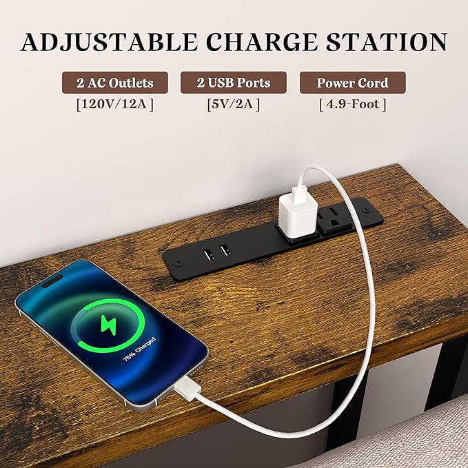 GRLEAF 78" Sofa Table with Built-in Power Strip – 4.9ft Power Cord, Metal Frame - Image 6