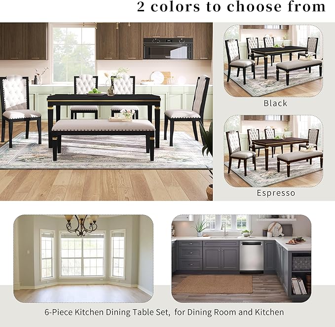 Merax 6-Piece Kitchen Dining Table Set, 62.7" Rectangular - Image 6