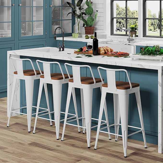 WENTMENT Bar Stools Set of 4 Counter Height Metal Barstools - Image 3