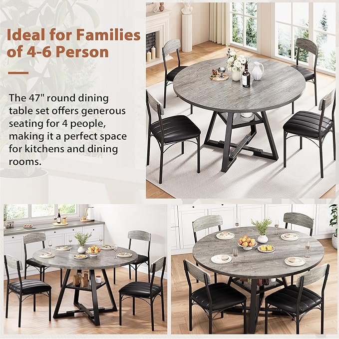 Round Dining Table Set for 4, Kitchen Table and Chairs for 4, Circle Table - Image 4