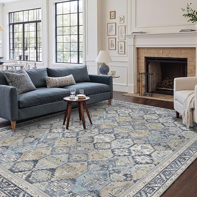 GENIMO 9x12 Area Rugs for Living Room, Machine Washable Non Slip Vintage Rugs by GENIMO