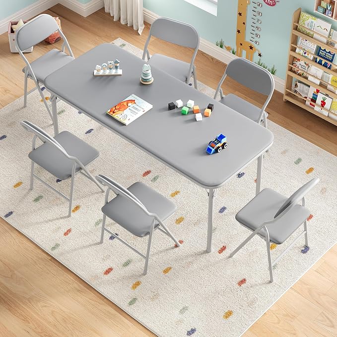 GarveeHome 7-Piece Kids Folding Table and Chairs Set, Toddlers Children's - Image 2