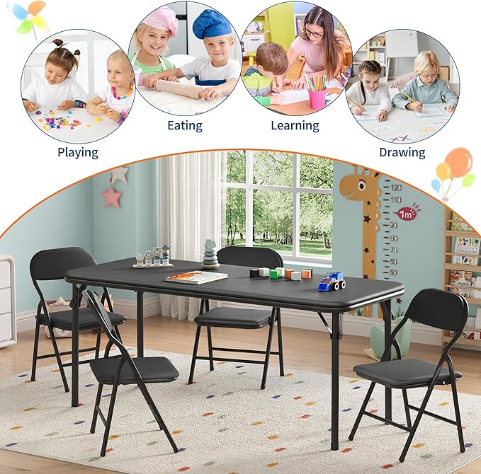IDEALHOUSE 5 Piece Boys Girls Folding Table and Chairs Set, Activity Table and - Image 7