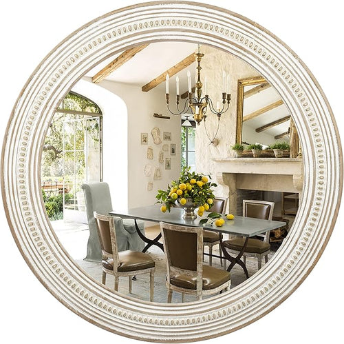 24 Inches Wood Round Mirrors for Wall Decor, Rustic Decorative Circle Mirror by ReflintoWallDecor