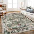 Green Area Rug 9'x12' Washable Vintage Traditional Mat Distressed Indoor by CHAMPLANT