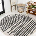 JONATHAN Y Khalil Modern Berber Stripe Cream/Black 6' Round Indoor Area Rug by JONATHANY