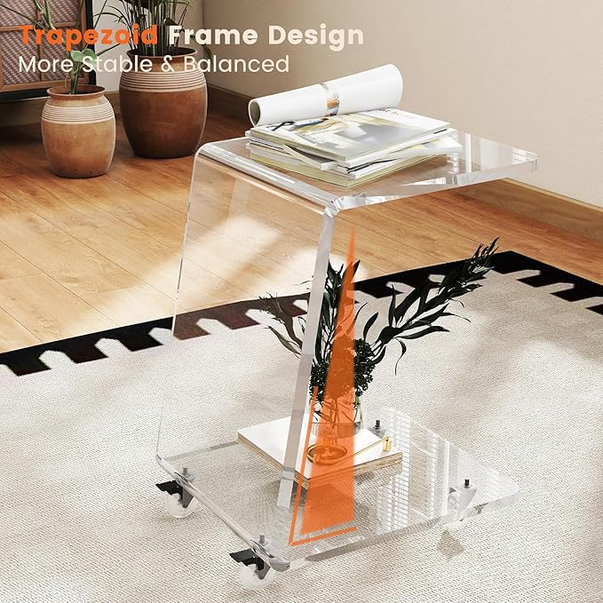 Modern Acrylic Side Table, Mobile C Shaped End Table - Image 4