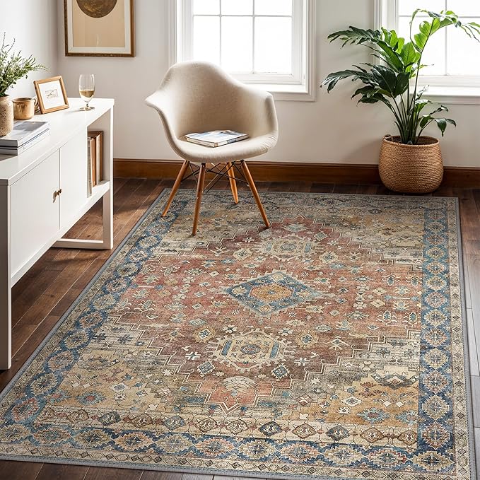GENIMO 6x9 Area Rugs for Living Room, Machine Washable Non Slip Vintage Rugs - Image 3