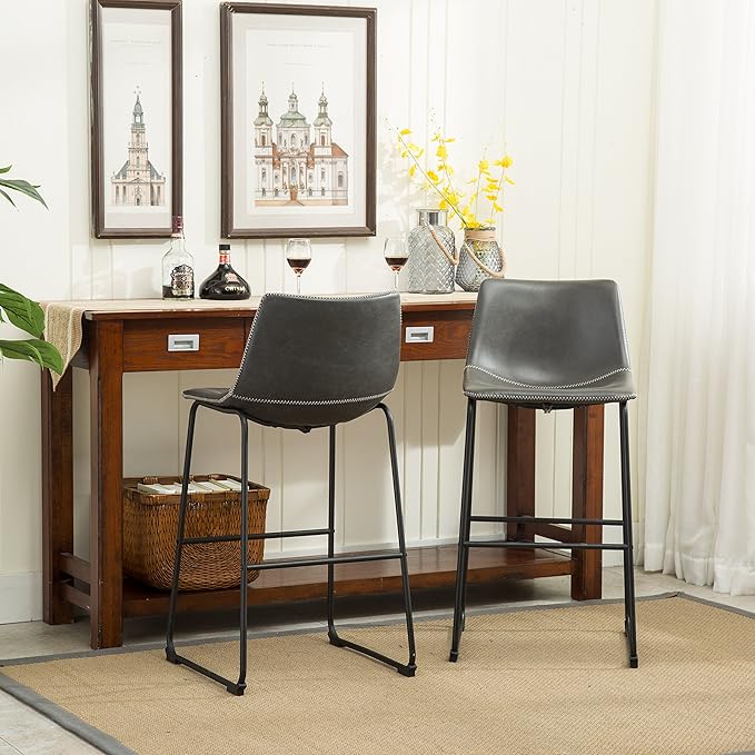 Roundhill Furniture Vintage PU Leather Bar Stools, Antique Gray - Image 8
