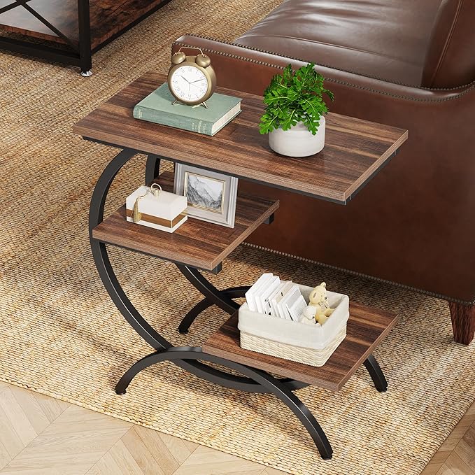 Tribesigns C-Shaped End Table Set of 2, Industrial 3-Tier Small Side Table - Image 8