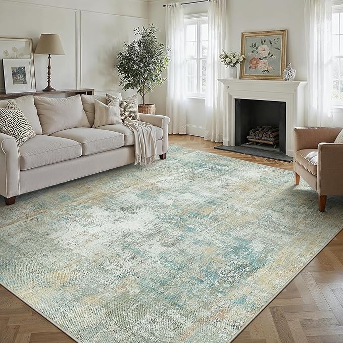 9x12 Area Rug Teal Beige Modern Neutral Abstract Living Room Bedroom Indoor - Image 4
