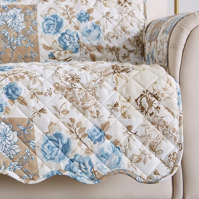 Great Bay Home Reversible Floral Patchwork Furniture Protector Scalloped Edge - Image 4