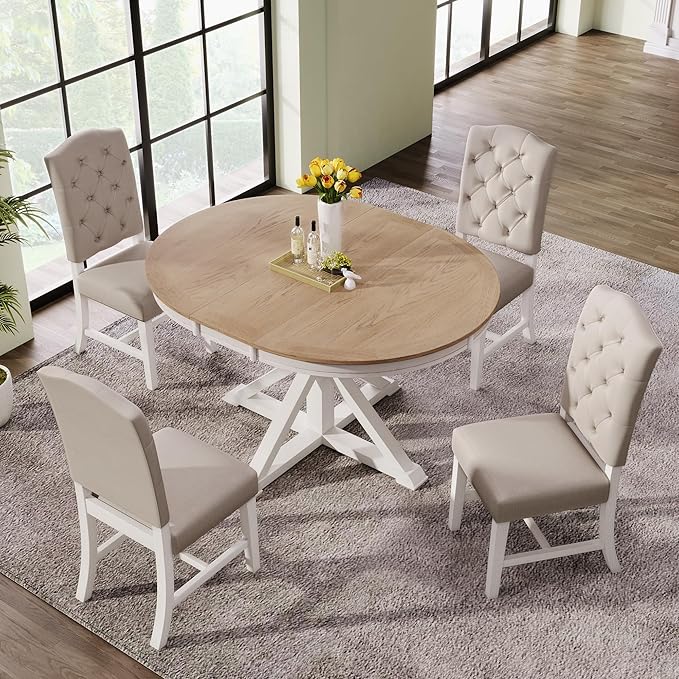 SogesPower 5-Piece Round Farmhouse Retro Dining Table Set - Image 2