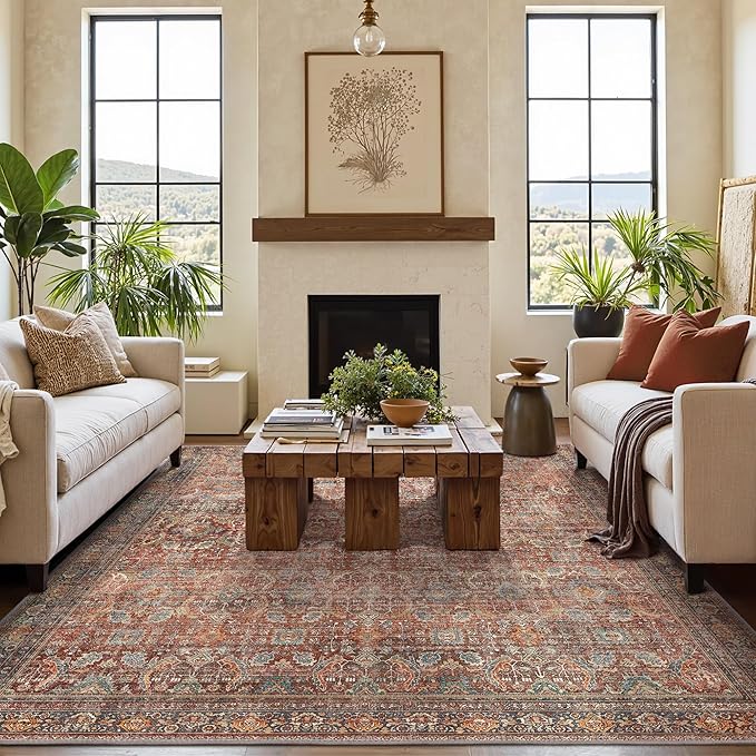 GENIMO 9x12 Area Rugs for Living Room, Machine Washable Non Slip Vintage Rugs - Image 2