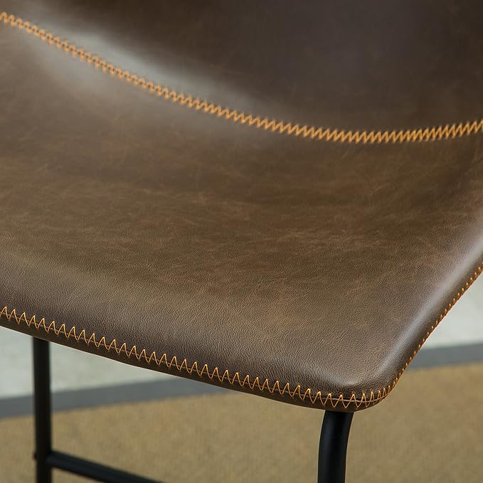 Roundhill Furniture Lotusville Vintage PU Leather Barstools, Antique Brown - Image 8