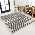 JONATHAN Y Khalil Modern Berber Stripe Cream/Black 6x6 Square Indoor Area Rug by JONATHANY