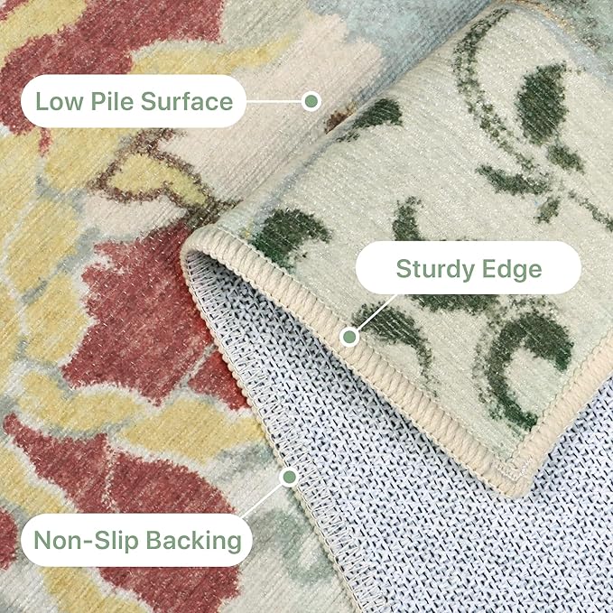 GENIMO 5X7 Floral Area Rugs for Living Room, Machine Washable Non Slip Vintage - Image 5
