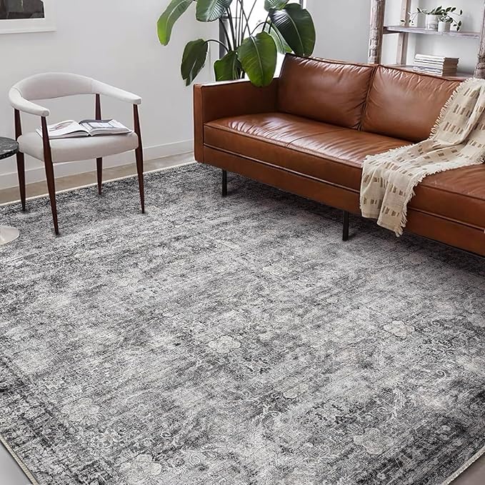 Washable Area Rug 9'x12' Retro Boho Design Non-Shedding Easy Care Ideal - Image 2