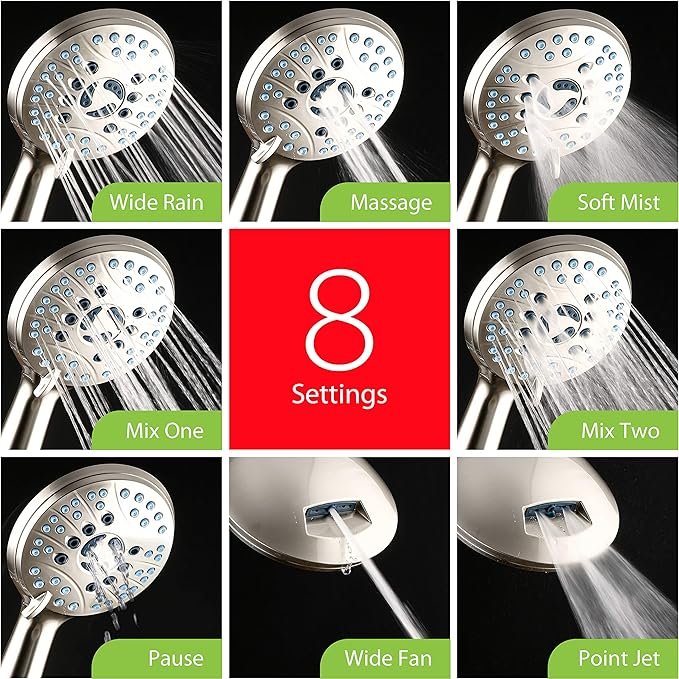 Hotel Spa AquaCare High Pressure 8-mode Handheld Shower Head, Anti-clog Nozzles - Image 4