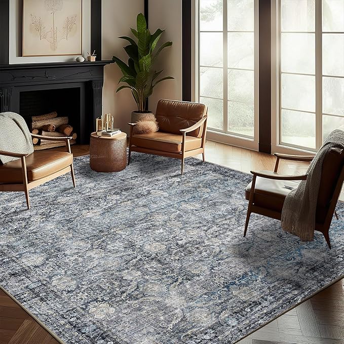 Washable Area Rug 10'x14' Boho Design Non-Shedding Easy Care Ideal by CHAMPLANT