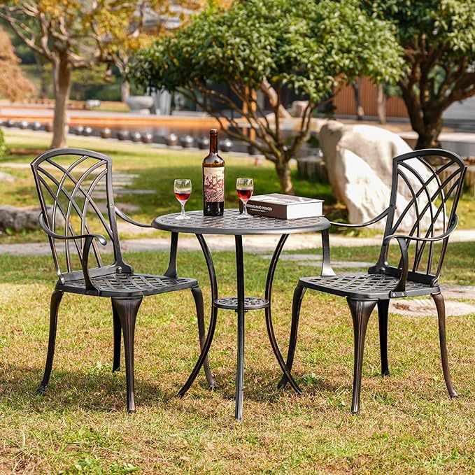 3 Piece Patio Bistro Set Outdoor Bistro Table Set Anti Rust Bistro Table and - Image 6