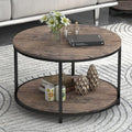Round Coffee Table, Rustic Wooden Surface Top & Sturdy Metal Legs Industrial by NSdirect