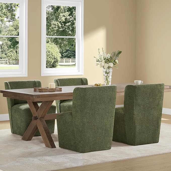 Upholstered Dining Chair with Casters Wingback Modern Side Armless Deskchair - Image 5