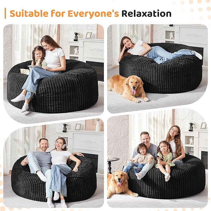 HABUTWAY 5FT Bean Bag Chair, Memory Foam Beanbag Chair - Image 4