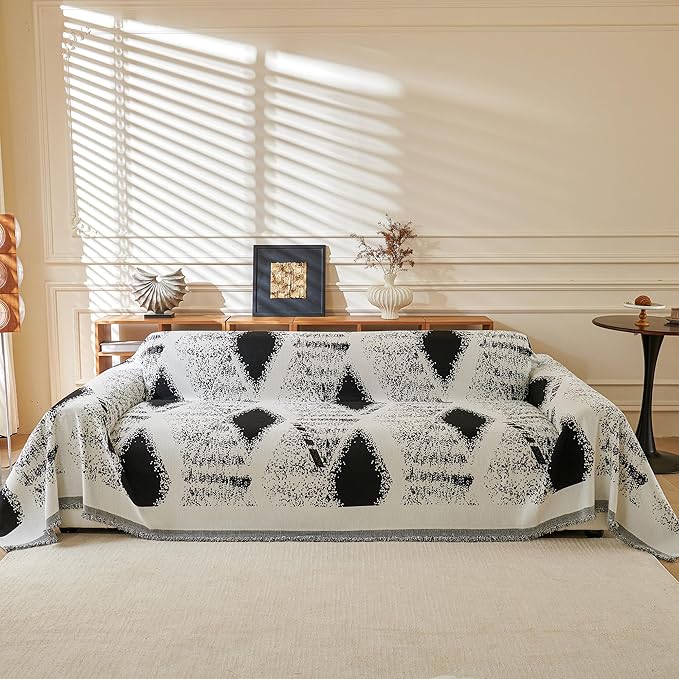 MYSKY HOME Boho Couch Cover for Dogs Washable Black Rhombic Couch Sofa - Image 9