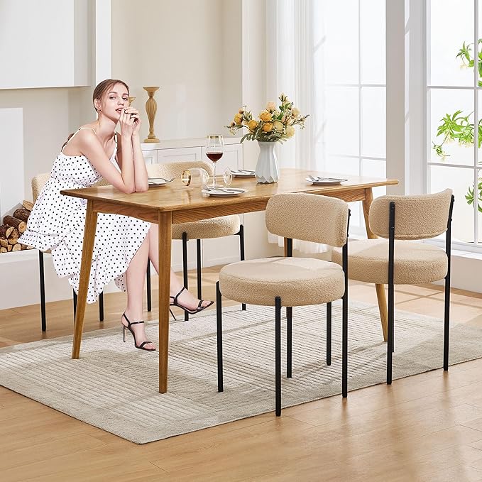 Dining Chairs Set of 6, Curved Backrest Upholstered Dining Room Chairs - Image 6