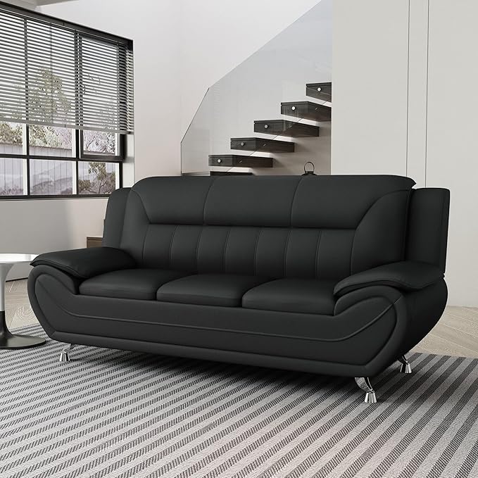 Container Furniture Direct Michael Modern Faux Leather Upholstered Stainless - Image 12