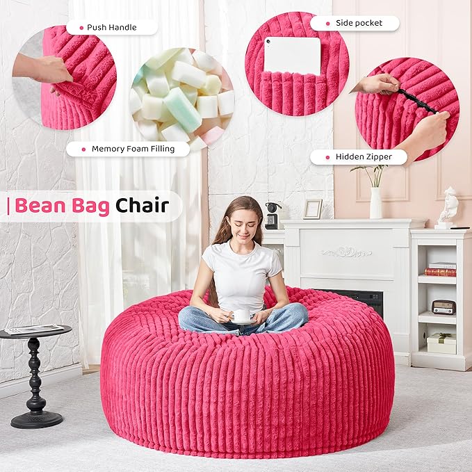 HABUTWAY 3FT Bean Bag Chair, Memory Foam Beanbag Chair - Image 3