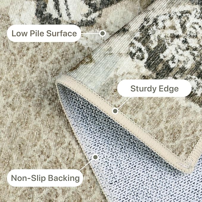 GENIMO Floral Runner Rug 2'6''x8, Machine Washable Non Slip Vintage Patchwork - Image 5